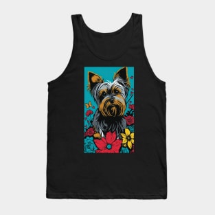 Yorkshire Terrier Dog Vibrant Tropical Flower Tall Retro Vintage Digital Pop Art Portrait 2 Tank Top